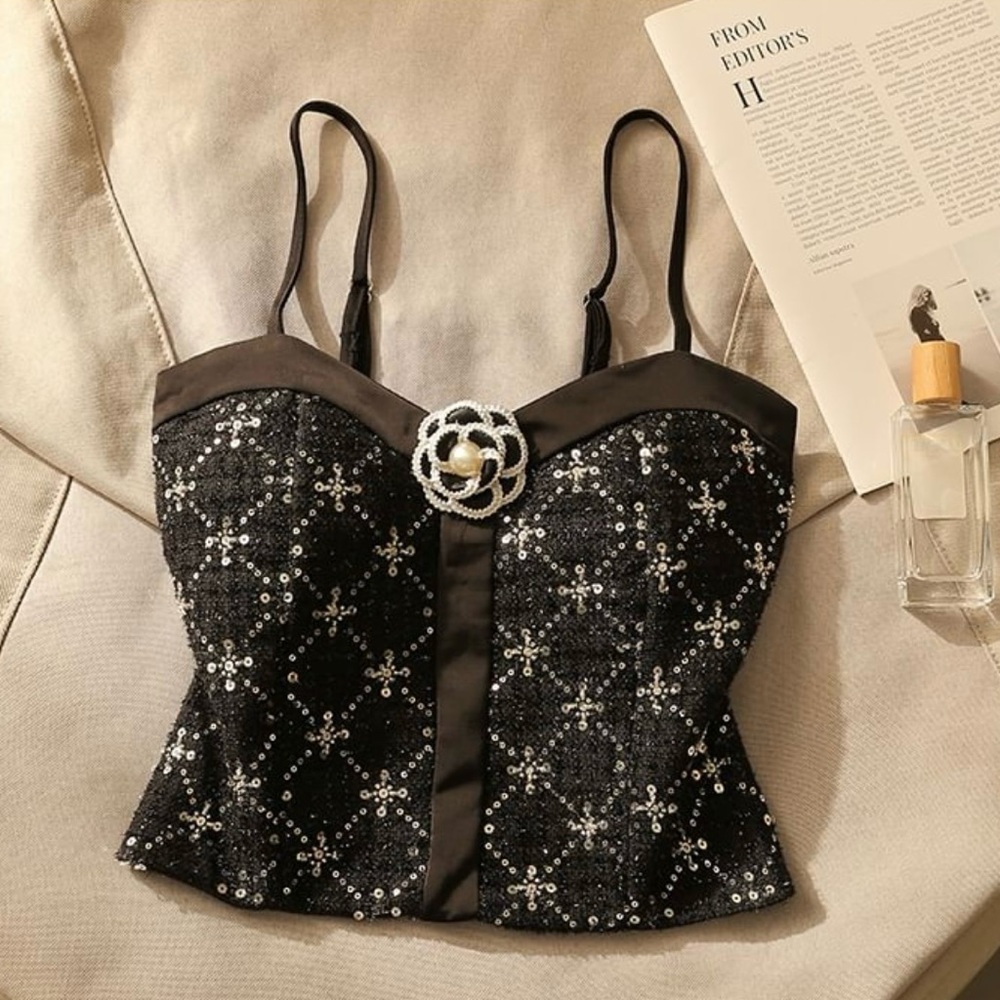 Flower Detail Sequin Camisole Top